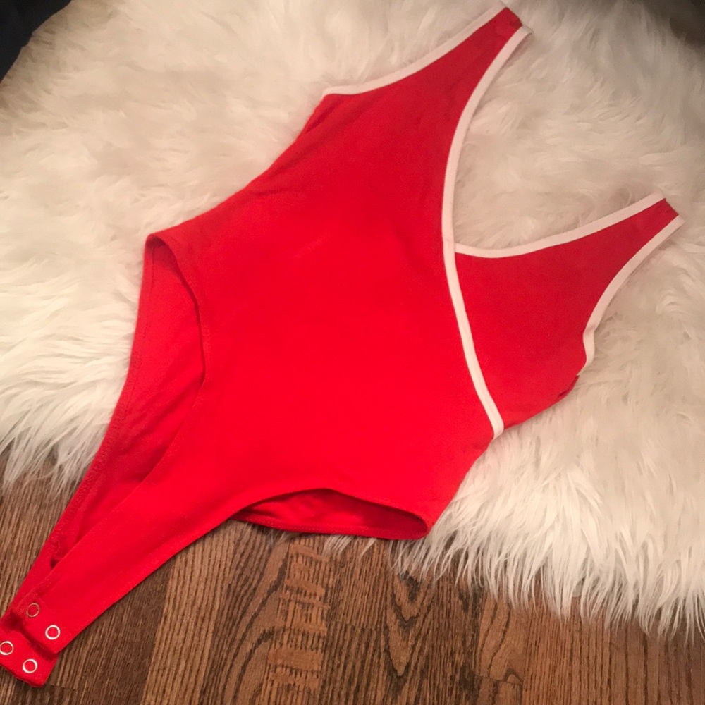 Red and white bodysuit